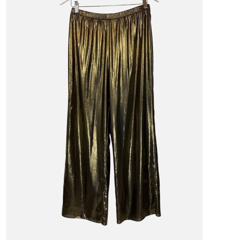 MSK Metallic Gold Palazzo Wide Leg Pull On Pants Women's Large Party Evening